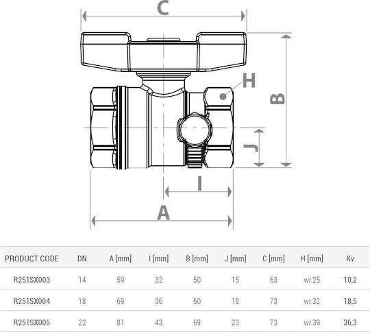 Giacomini Comutator cu Răcord R251sx004 Drain 3/4” Șurub Intern Cromat Alamă Roșu Mânere T
