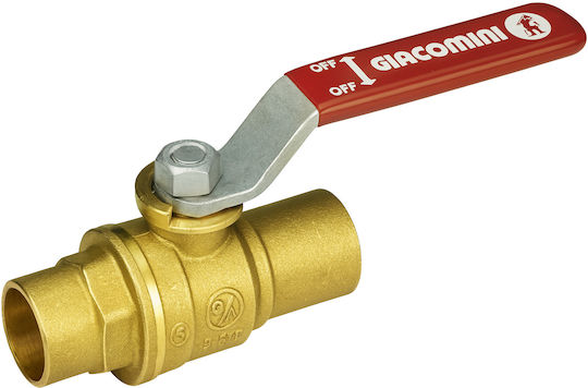 Comutator Giacomini R258y007 pentru robinet cu conector pentru țeavă de cupru de 35 mm cu port standard CW617N din alamă cu mâner metalic roșu