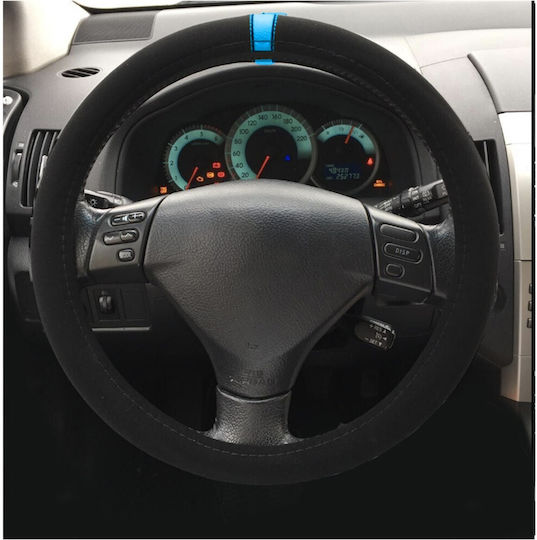 Simoni Racing Κάλυμμα Τιμονιού Αυτοκινήτου Carrera Look με Διάμετρο 37-39εκ. Συνθετικό Μαύρο με Μπλε Ραφή