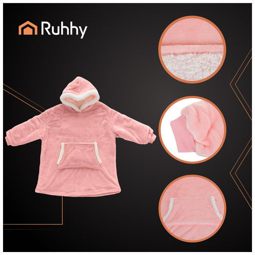 Ruhhy Velvet Blanket with Sleeves 80x80cm Pink
