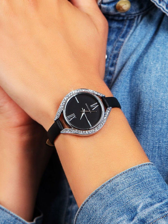 So Charm Γυναικείο Ρολόι 34mm Μπαταρίας με Μαύρο Δερμάτινο Λουράκι
