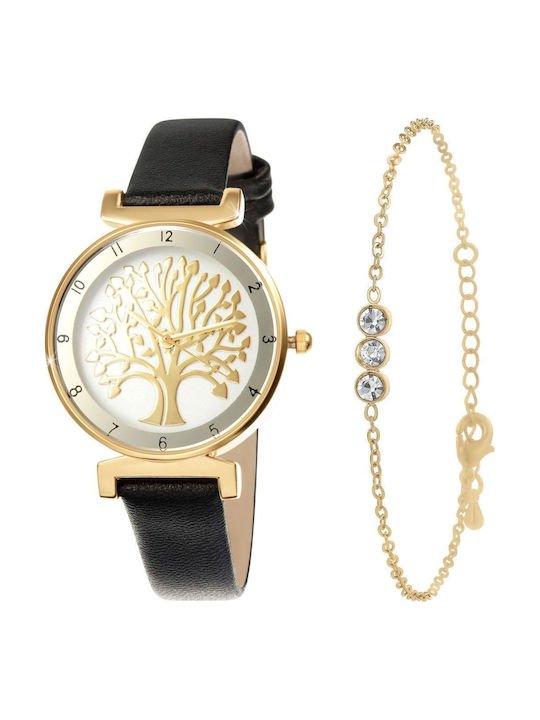 So Charm Γυναικείο Ρολόι 34mm Μπαταρίας με Μαύρο Δερμάτινο Λουράκι
