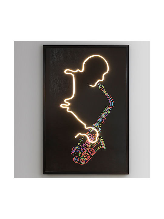 Painting Saxophonist with LED Lighting Black Frame 80x120cm Schuller 724739