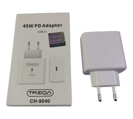 Treqa Ladegerät ohne Kabel mit USB-C Anschluss 45W Stromlieferung Weißs (CS-9040)
