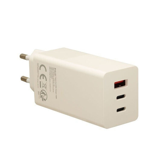 Patona Charger Without Cable GaN with USB-A Port and 2 USB-C Ports 65W Power Delivery / Quick Charge 3.0 Whites (2647)
