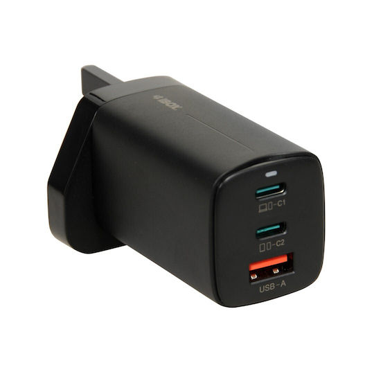 iBox Φορτιστής Χωρίς Καλώδιο GaN με Θύρα USB-A και 2 Θύρες USB-C 65W Μαύρος (C-65 UK)