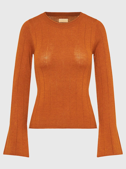 Damen Langarm Pullover Baumwolle Braun