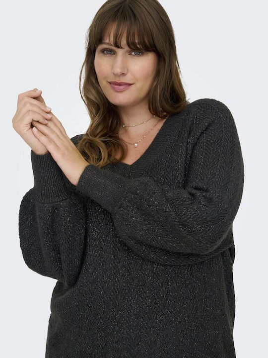 Bluza Damă Mânecă Lungă Pulover cu Decolteu în V Neagră