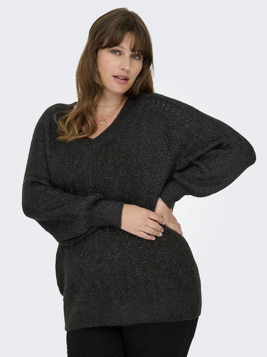 Bluza Damă Mânecă Lungă Pulover cu Decolteu în V Neagră