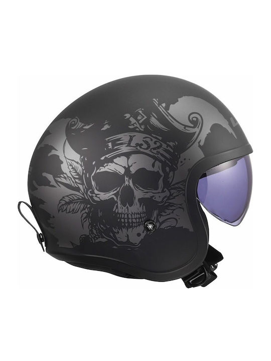 LS2 Spitfire II Willy Matt Black/Grey Κράνος Μηχανής Jet ECE 22.06 1000gr με Sunvisor