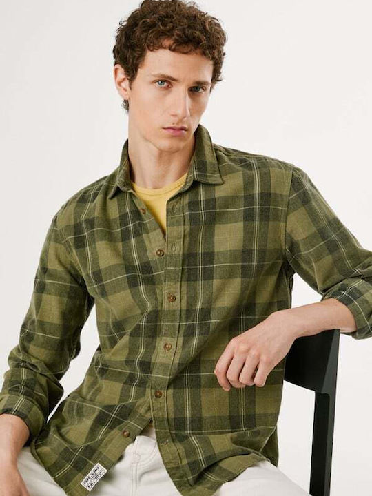 Long-sleeved Corduroy Shirt Checked Khaki