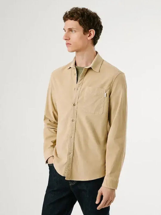 Clayton Langärmeliges Zeichenfolge Overshirt in Normale Passform Beige