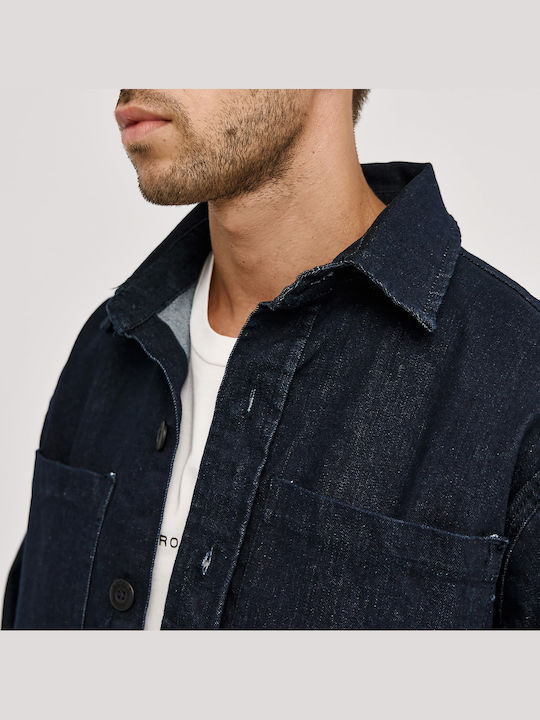 Overshirt Din Denim Cu Mânecă Lungă În Linie Lată Albastru