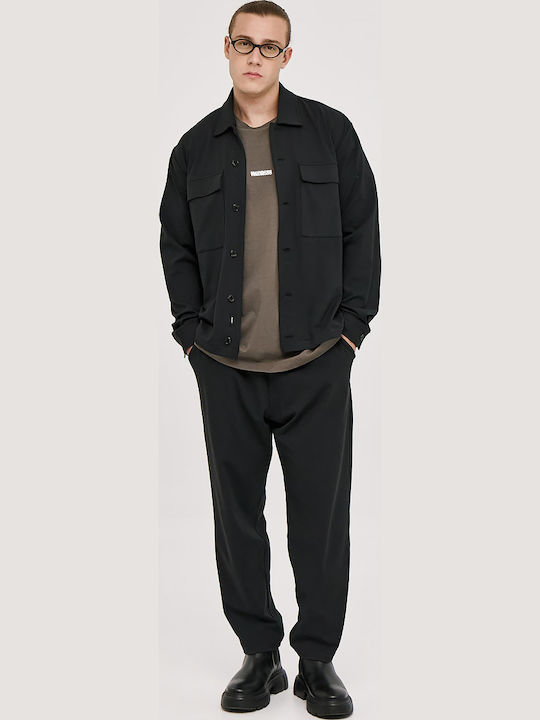 Μακρυμάνικο Overshirt σε Φαρδιά Γραμμή Μαύρο