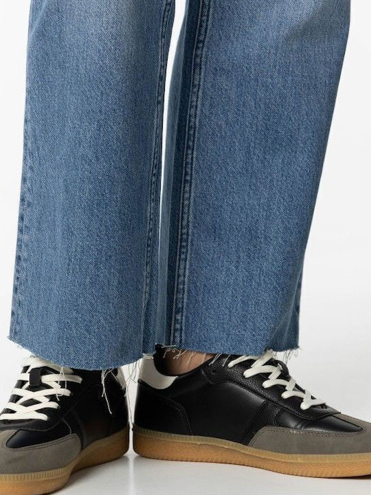 High Waist Women's Jean Trousers in Straight Line Denim Blue