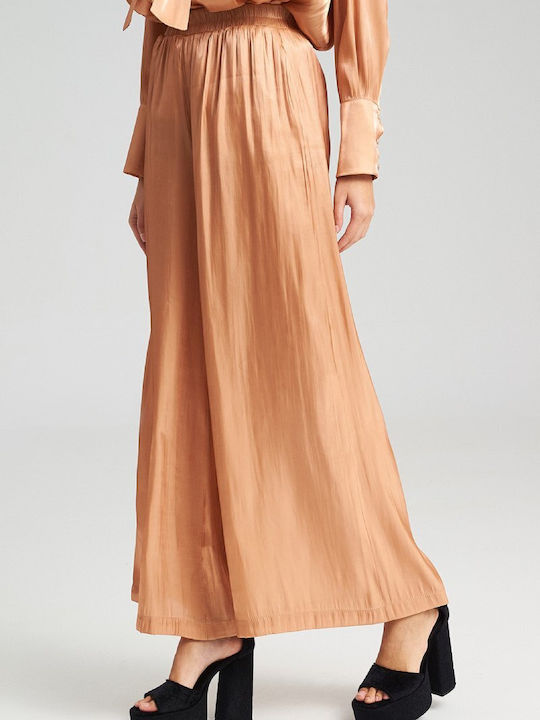 Teem Women's Fabric Palazzo Pants with Elastic Straight Nude