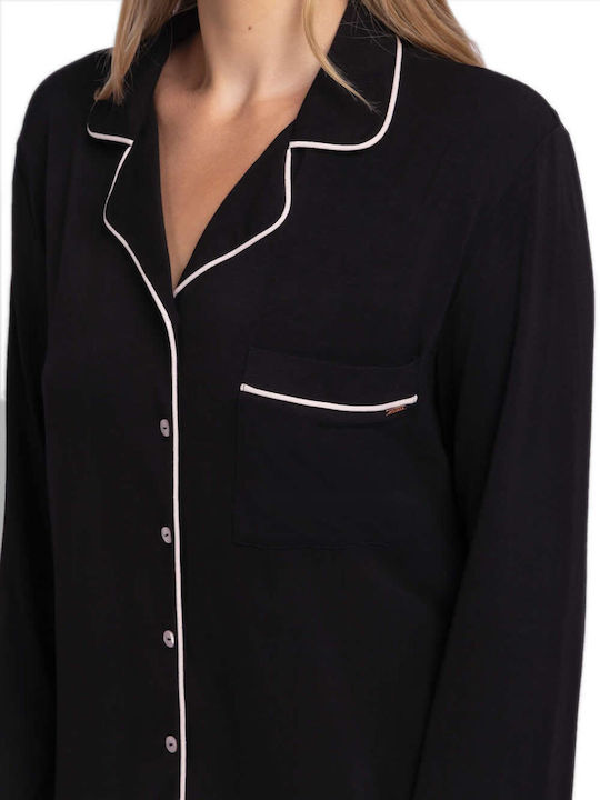 Dorina Winter Damen Pyjama-Set Schwarz