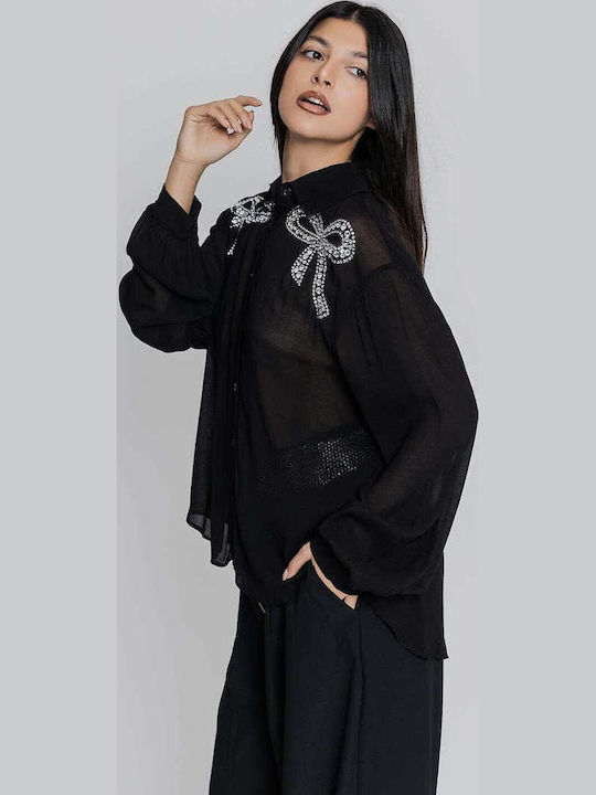 Mânecă lungă Femei Cămașă Black