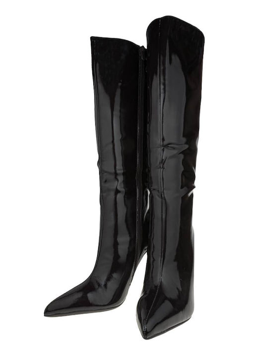 Damenstiefel aus Lackleder mit hohem Absatz Braun