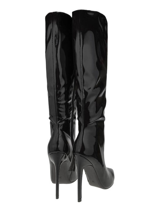 Damenstiefel aus Lackleder mit hohem Absatz Braun