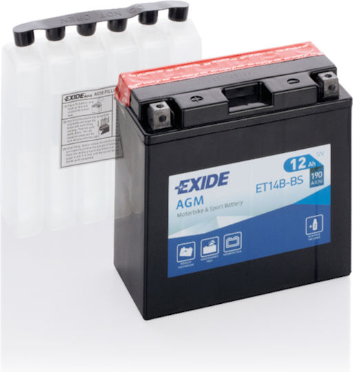 Exide AGM Motorradbatterie YT14B-BS 190A mit Kapazität 12Ah