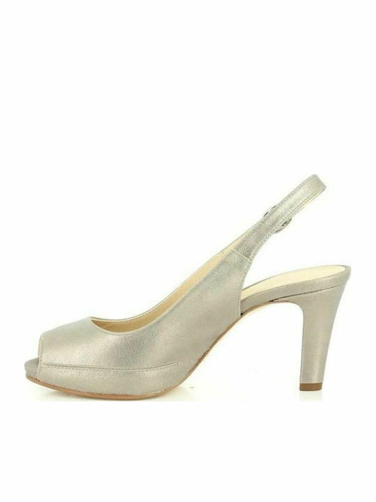Leather Peep Toe Silver High Heels