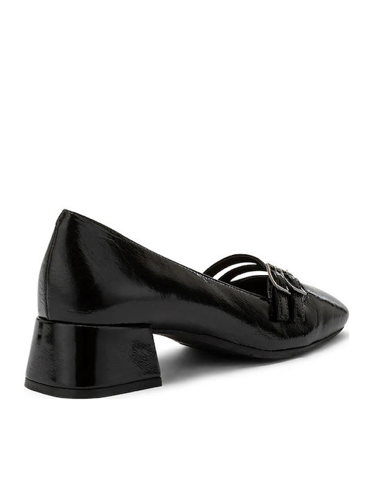 Leather Pink Low Heels with Strap