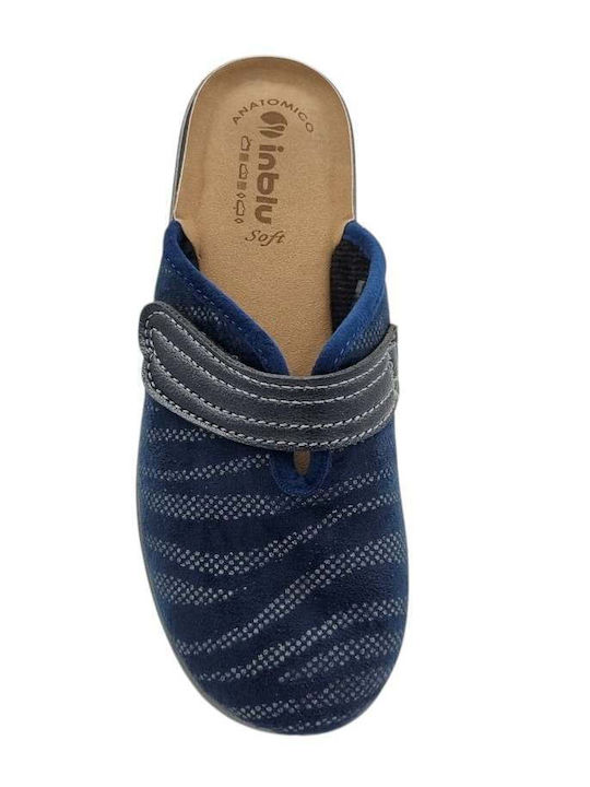 Leather Winter Women's Slippers Blue