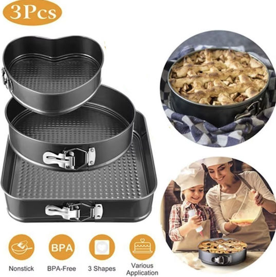 Set 3 Pufo Cake Metal Baking Trays Removable Base Different Shapes