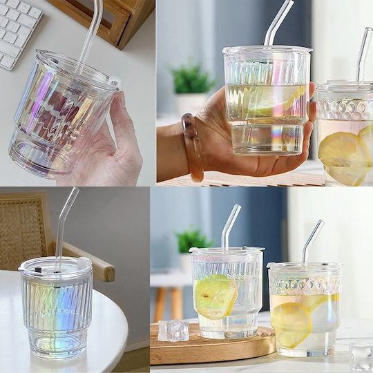 Pahar Pentru Apă Din Sticlă Maro Cu Pai 350ml