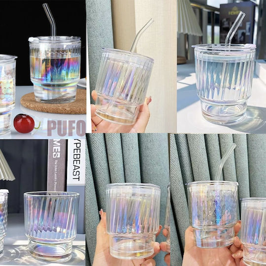 Pahar Pentru Apă Din Sticlă Maro Cu Pai 350ml