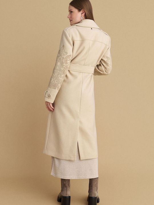 Femeie White Palton cu Curea