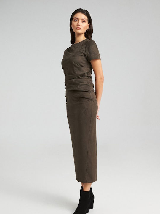 Bleistift Midi Rock Khaki