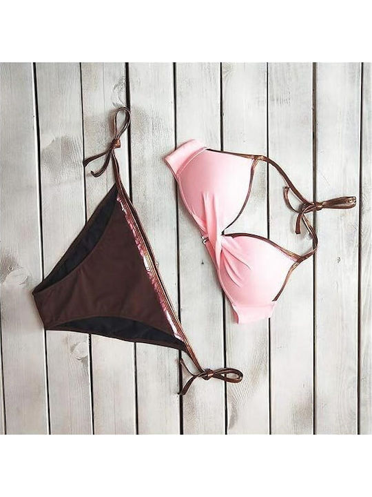 Set Bikini ροζ και καφέ