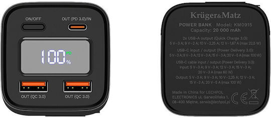 Kruger & Matz Baterie Externă 20000mAh 100W Power Delivery Încărcare Rapidă Neagră