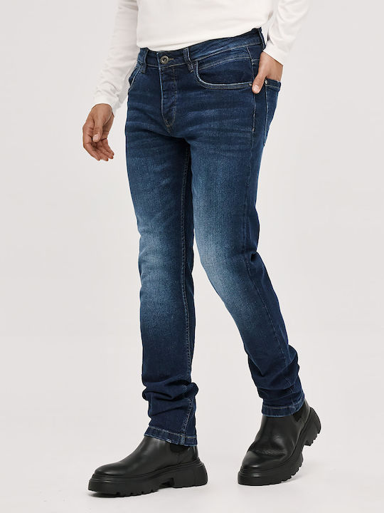 Men's Elastic Jeans Pants with Regular Straight Fit Blue