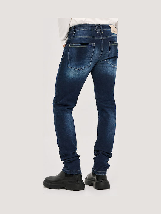 Men's Elastic Jeans Pants with Regular Straight Fit Blue
