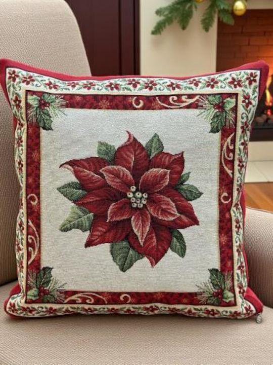 Linea Home Χριστουγεννιάτικη Διακοσμητική Μαξιλαροθήκη Τετράγωνη Κόκκινη Αλεξανδρινό 45x45εκ.
