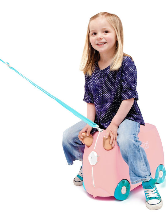 Trunki Ride-on Flamingo Flossi Βαλίτσες Ταξιδιού Σκληρές Ροζ με 4 Ρόδες