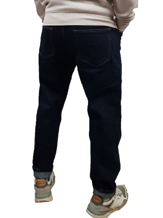 Men's Jeans Pants Elastic with Loose Baggy Fit Dark Blue Denim