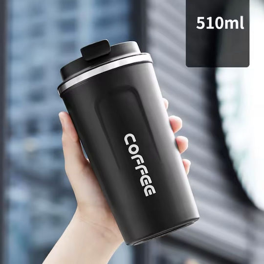 Uncle George Ποτήρι Θερμός Ανοξείδωτο BPA Free 510ml Επιστόμιο Μαύρο με Επιστόμιο