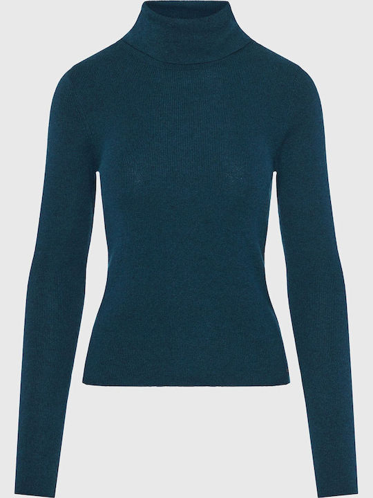 Bluze Damă Cu Mânecă Lungă Tricotat Cu Guler Înalt Bleu