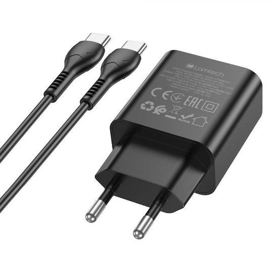 Lamtech Charger with USB-A Port and USB-C Port and Cable USB-C - USB-C 60W Power Delivery / Quick Charge 3.0 Blacks (LAM980701)