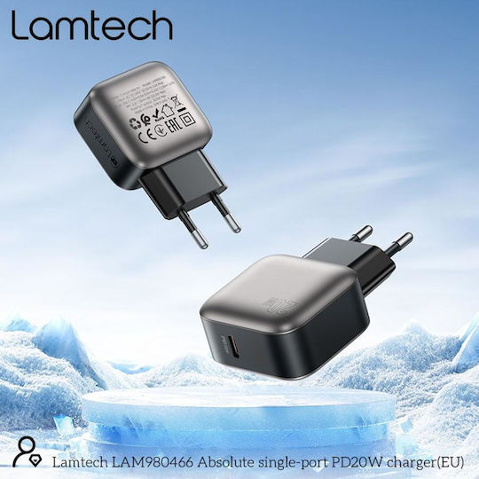 Lamtech Φορτιστής Χωρίς Καλώδιο με Θύρα USB-C 20W Power Delivery / Quick Charge 2.0 / Quick Charge 3.0 Γκρι (LAM980466)