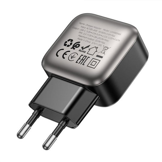 Lamtech Φορτιστής Χωρίς Καλώδιο με Θύρα USB-C 20W Power Delivery / Quick Charge 2.0 / Quick Charge 3.0 Γκρι (LAM980466)