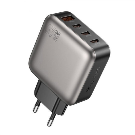 Lamtech Φορτιστής Χωρίς Καλώδιο GaN με Θύρα USB-A και 3 Θύρες USB-C 67W Power Delivery / Quick Charge 2.0 / Quick Charge 3.0 Γκρι (LAM980428)