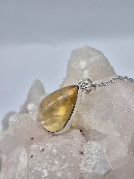 Silver Necklace Natural Yellow 15 Ct & Steel Chain – Handmade Jewelry