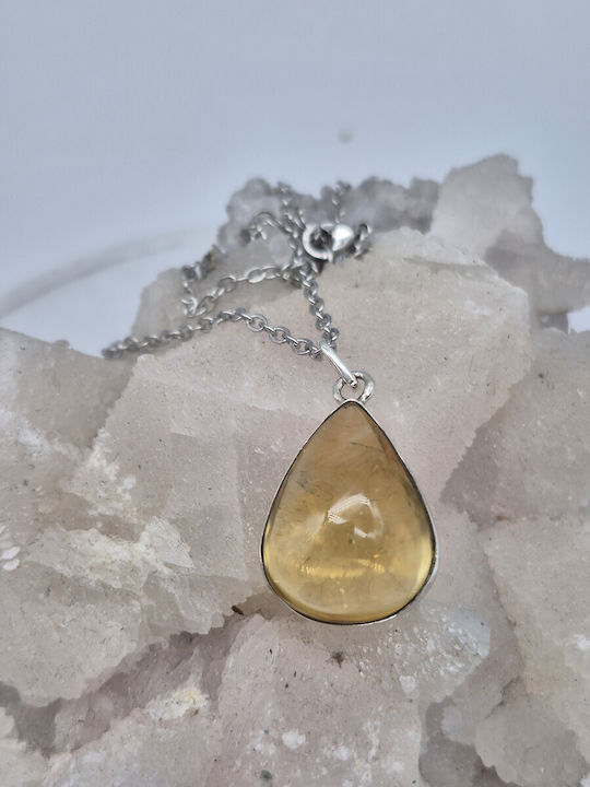 Silver Necklace Natural Yellow 15 Ct & Steel Chain – Handmade Jewelry