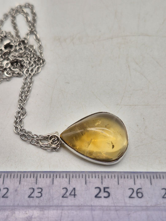 Silver Necklace Natural Yellow 15 Ct & Steel Chain – Handmade Jewelry