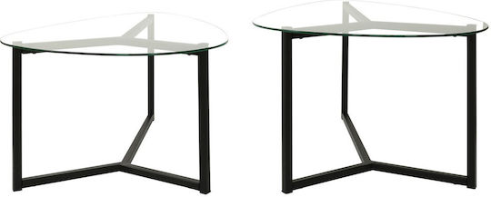 Οβάλ Κεντρικό Τραπεζάκι Bellisimo Γυάλινο Black 2τμχ Μ82xΠ58xΥ40εκ.